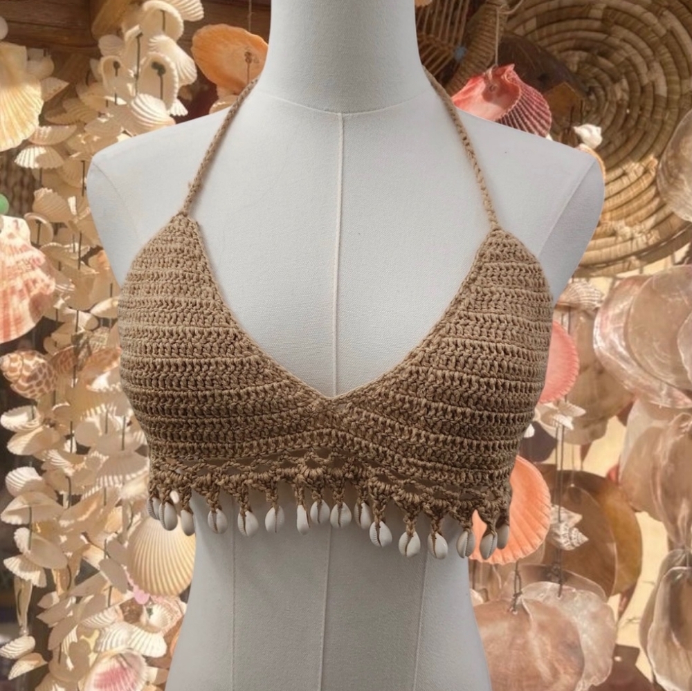 Crochet Halter Top with Shell Accents